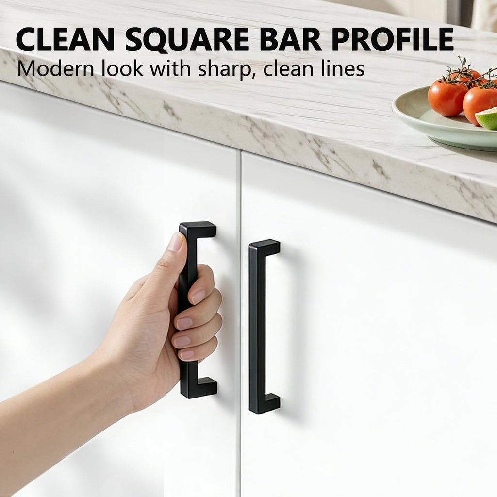 30 Pack Square Cabinet Pulls, Matte Black Kitchen Cabinet Handles, 5.43 Inch Cabinet Pulls with 5 Inch Hole Center