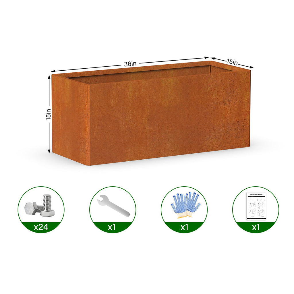 Co rten Steel Planter 36X15X15 inch Rust-Resistant