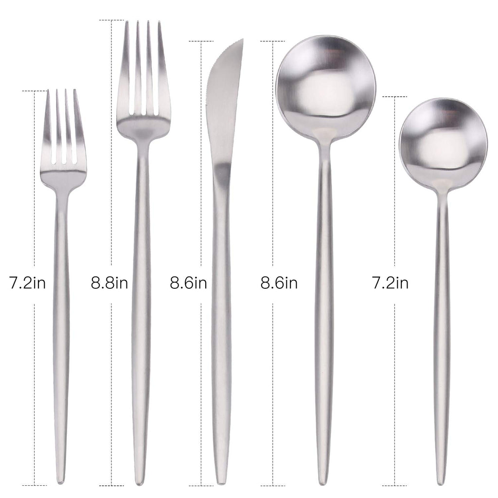 Matte Silverware Set, 20-Piece Stainless Steel Flatware Set Cutlery Set Service For 4, Satin Finish, Dishwasher Safe