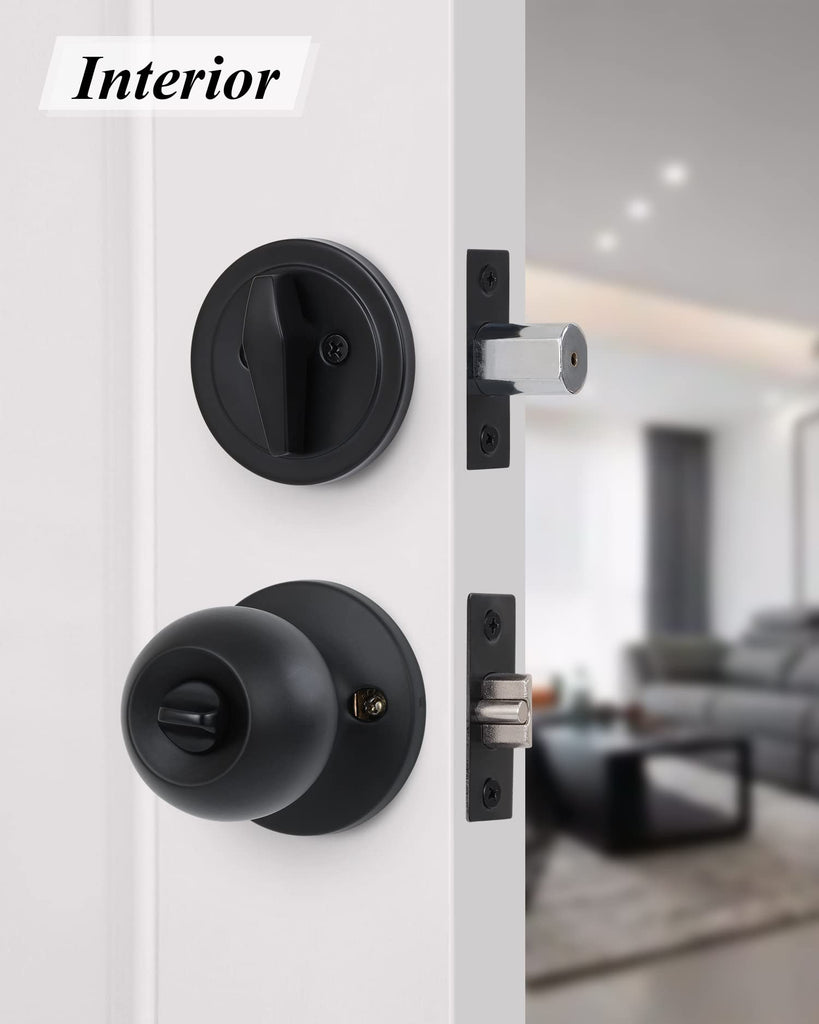 All Keyed Same Entry Knobs&Single Cylinder Deadbolt Combo Set for Exterior Front Doors, Matte Black Finish Entry Door