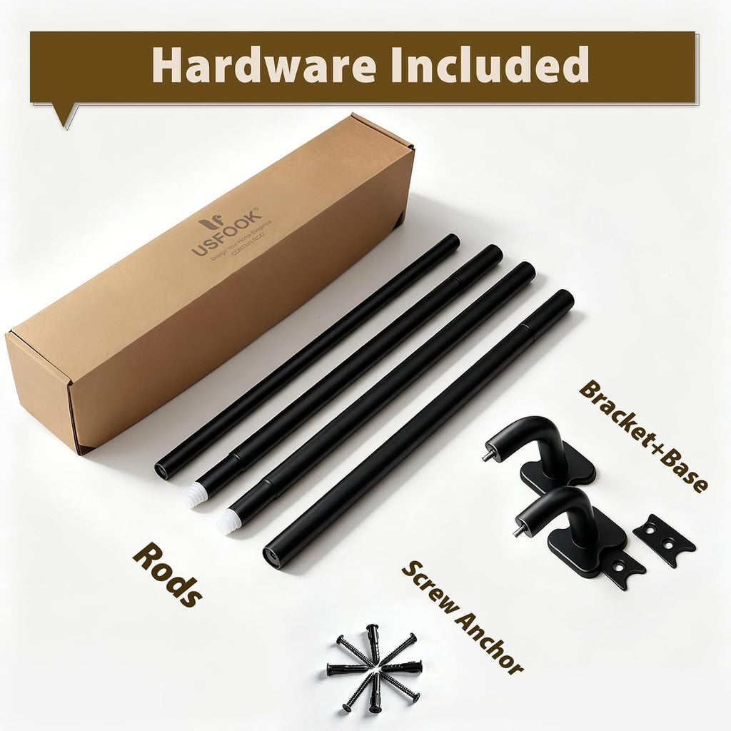Black Wrap Around Curtain Rods 32 to 58, Blackout Curved Drapery Rod | 3/4 Inch Diameter, Room Darkening Design