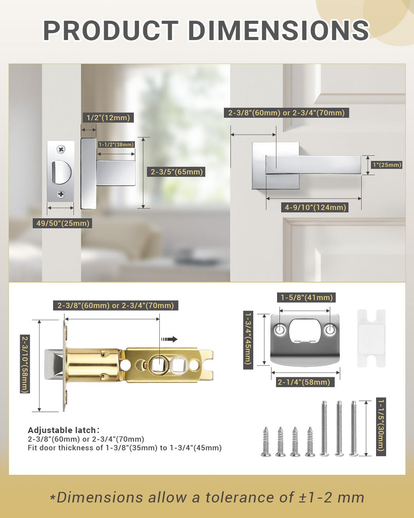 8 Pack Door Handles Interior Passage Doorknob No Locking Polished Chrome Hallway Closet Door Handles