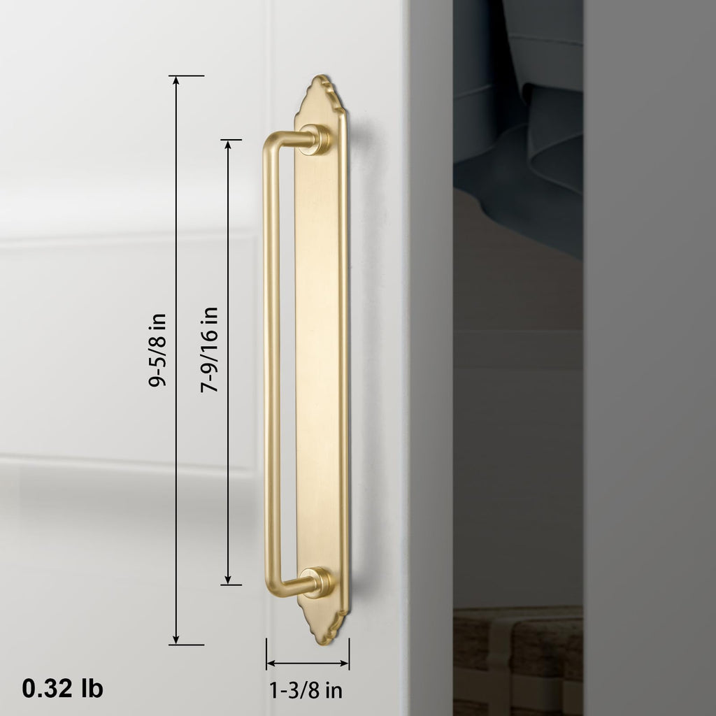 Champagne Bronze Cabinet Pulls with Crown Crest Backplate, 7 9/16 Inch Modern Zinc Drawer Handles for Furniture