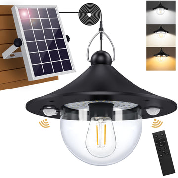 Solar Powered Shed Light Indoor Outdoor Pendant Lights with 2 Motion Sensor