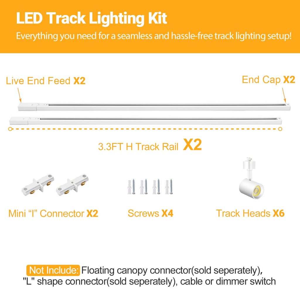 LED Track Lighting Kit with 6.6FT Rails, 10W White