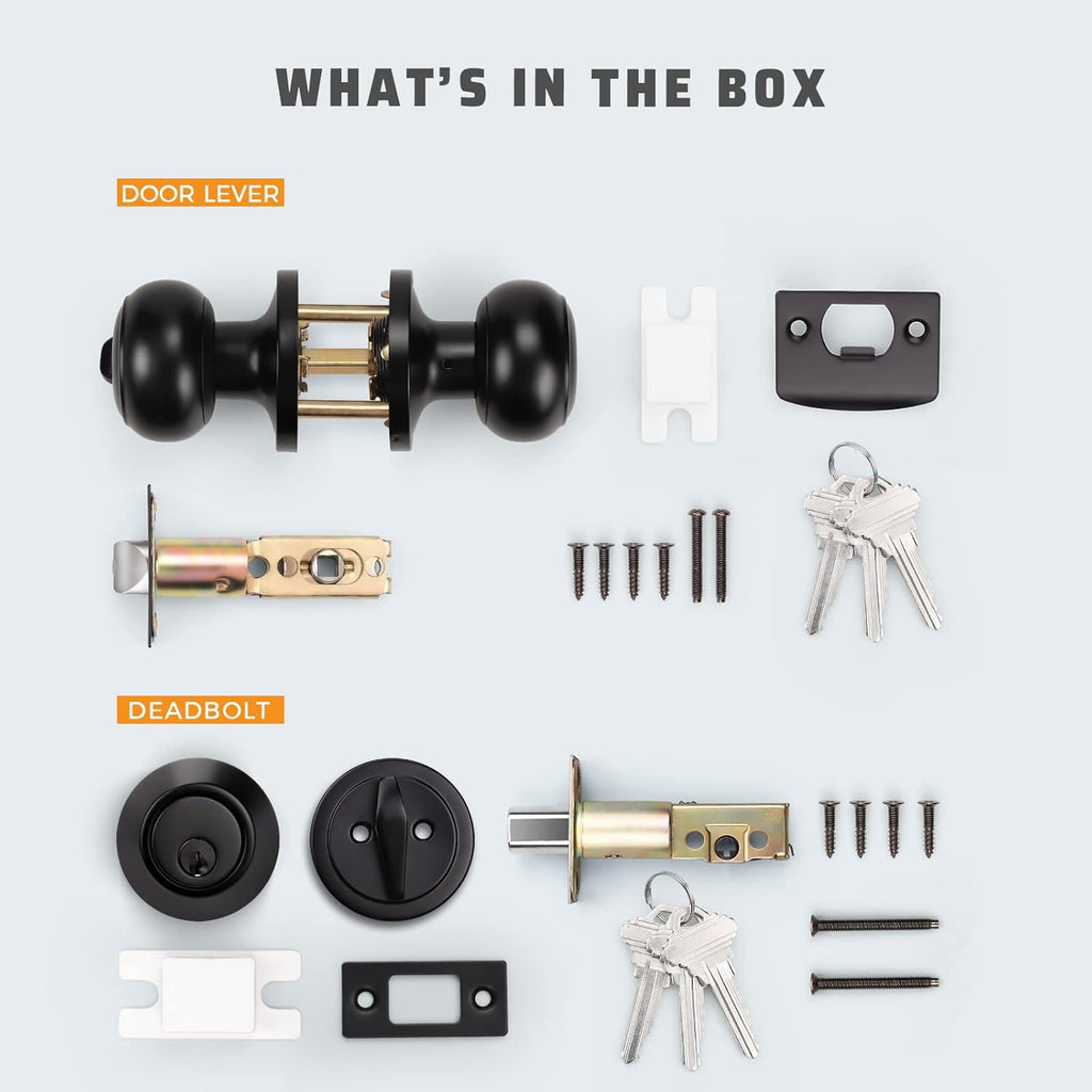 3 Pack Keyed Alike Entry Door Knobs and Single Cylinder Deadbolt Lock Combo Set Security and Front Door