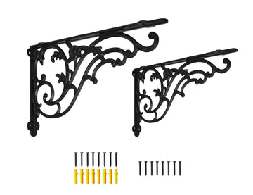 14''x8.5'' Decorative Shelf Brackets,2 Pack Cast Iron Shelf Supply,14 Inch Large Antique Black Corbesl,Screws Anchors