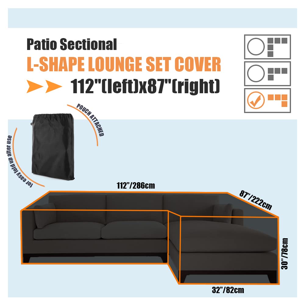 Patio Sectional Sofa Cover Waterproof L Shape Furniture Cover Outdoor Couch Cover Heavy Duty Garden Furniture