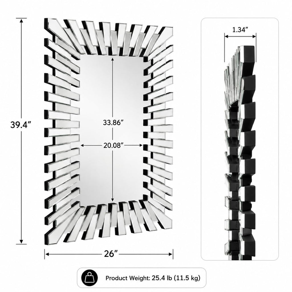 Starburst Wall Mirror, 40" L x 26" W Contemporary Silver Mirror