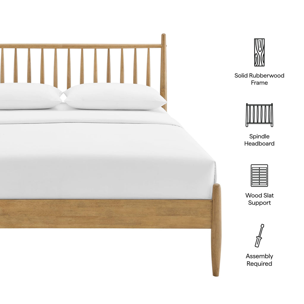 Zane King Size Spindle Bed in Light Oak - Solid Wood Platform Bed Frame with Headboard, No Box Spring Needed