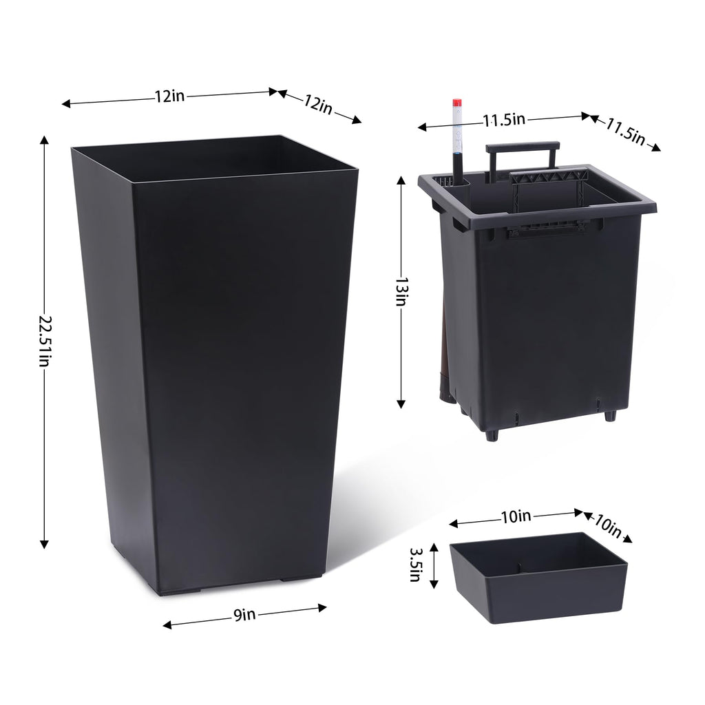 23" Tall Planters Set of 2, Outdoor&Indoor Black Planter Pots, High Front Porch Planter Pots with Drainage