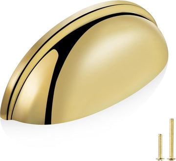 2-Pack Unlacquered Brass Cabinet Cup Pulls, Gold Bin Cup Drawer Dresser Handles, 3-Inch Hole Center, Kitchen Cupboard