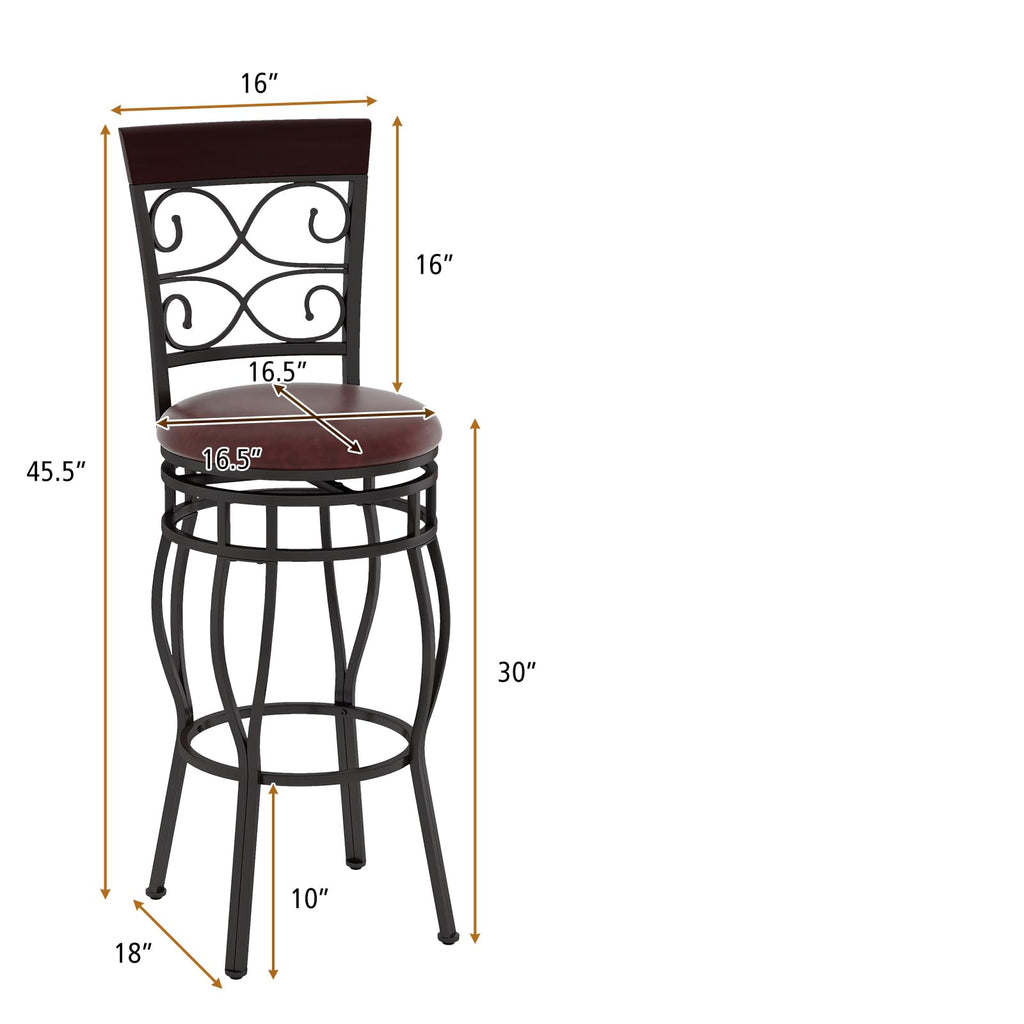 30 Inches Bar Height Bar Stools Set of 4, 360 Degree Swivel Retro Tall Metal Barstools with Leather Padded Seat and