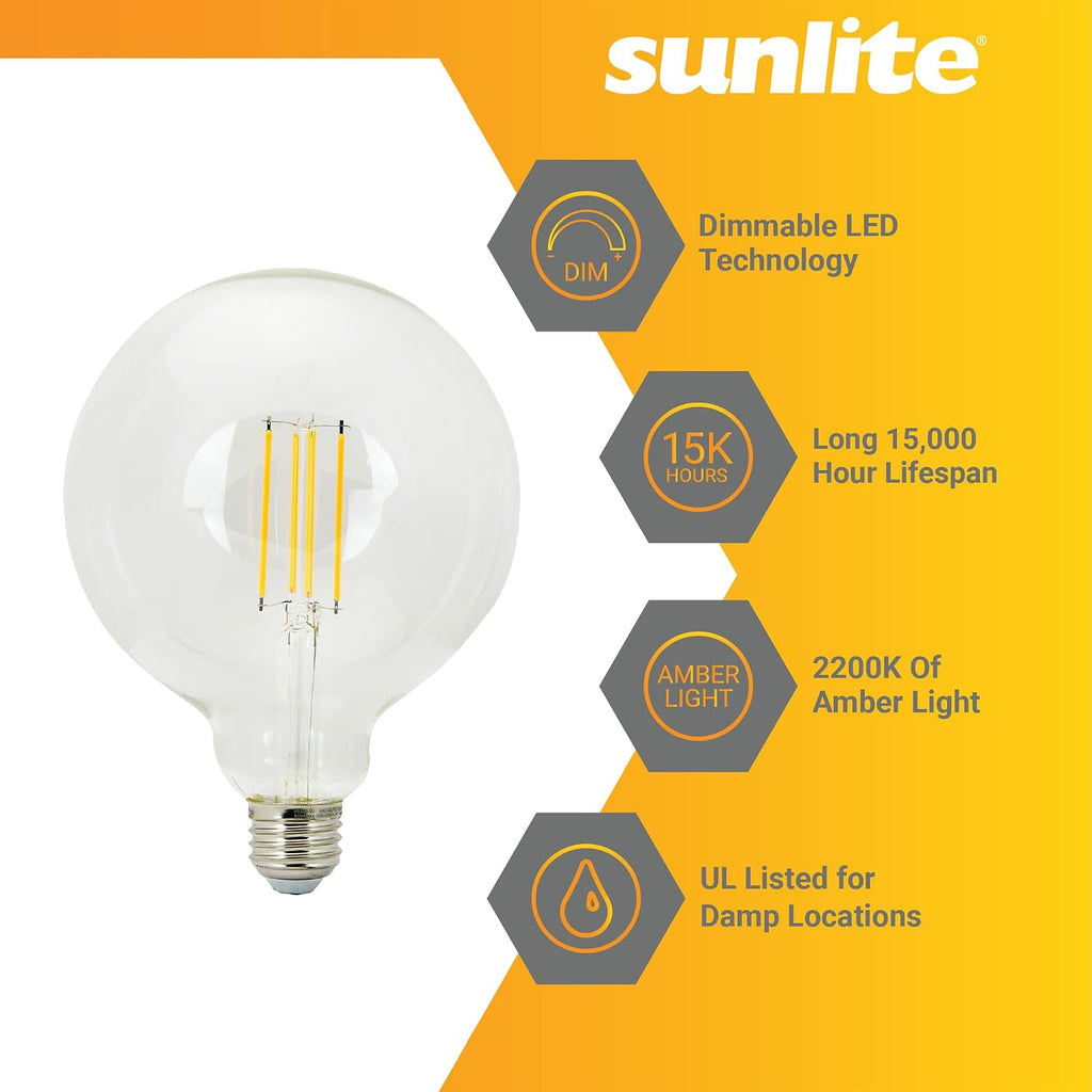 LED G40 Edison Globe Light Bulb, 8.5 Watts (100W Equivalent), Standard E26 Base, 800 Lumens, Dimmable, Clear Glass