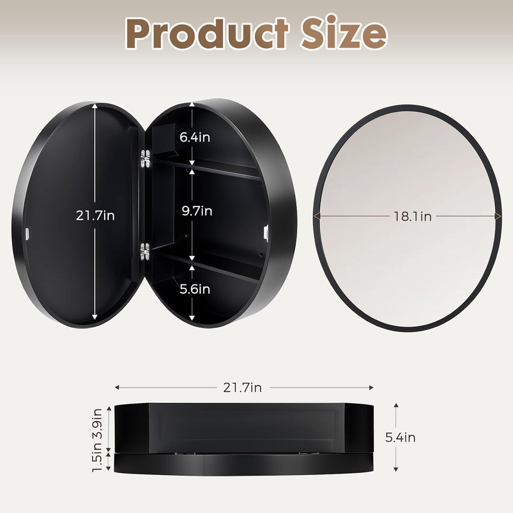 21x18 Inch Oval Medicine Cabinet with Mirror Wall Mounted | Mirror with Concealed Shelves, Premium Wooden Frame &