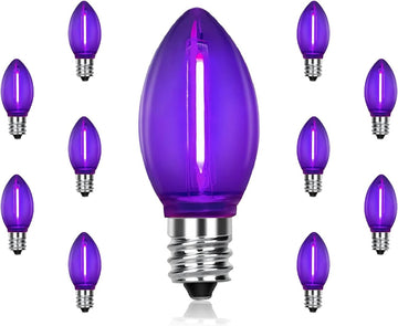 C7 LED Purple Replacement Bulbs, 0.6W, E12 Candelabra Base