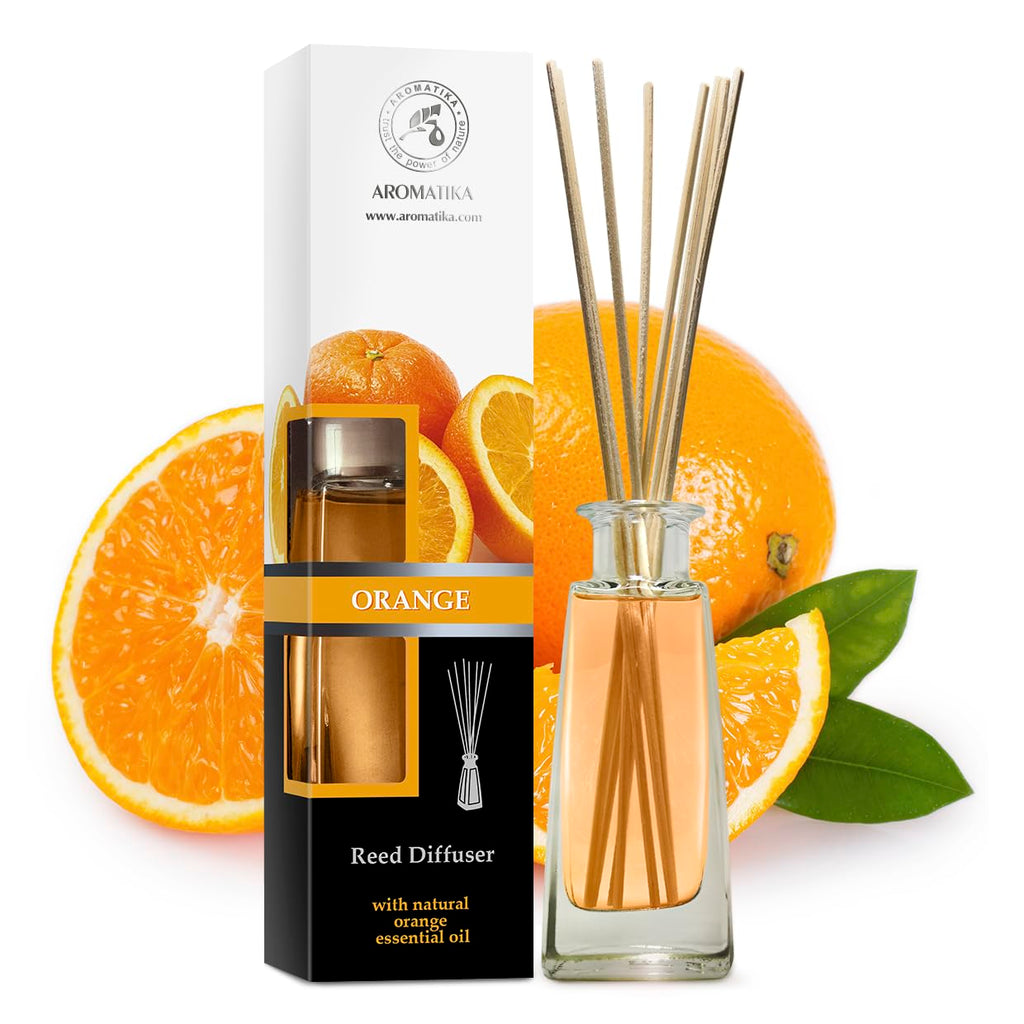 Orange Diffuser w/Orange Oil 3.4 Fl Oz - Fresh Room - Long Lasting Fragrance - Scented Reed Diffuser Orange