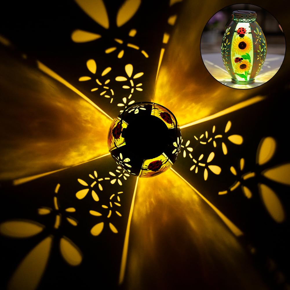 Solar Lantern Outdoor Waterproof, Hanging Solar Lantern Garden Yard Decor, Sunflower Garden Decor, Sunflower Gift for
