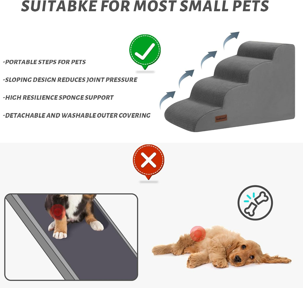 Dog Steps for Bed or Couch, 4-Step Pet Stairs Ramp for Small Dogs