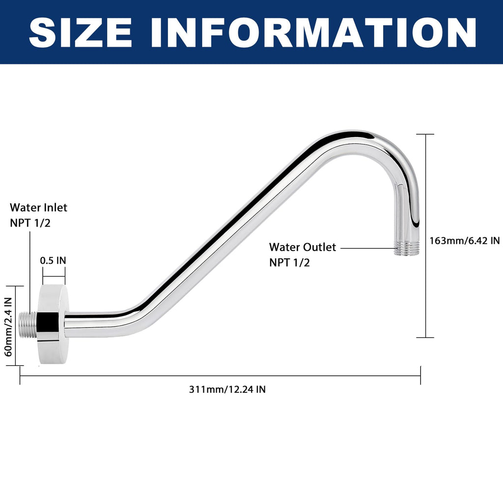 J Shaped Shower Extension Arm, Stainless Steel Shower Head Height Extender with Flange, Riser Pipe Design for Cozy