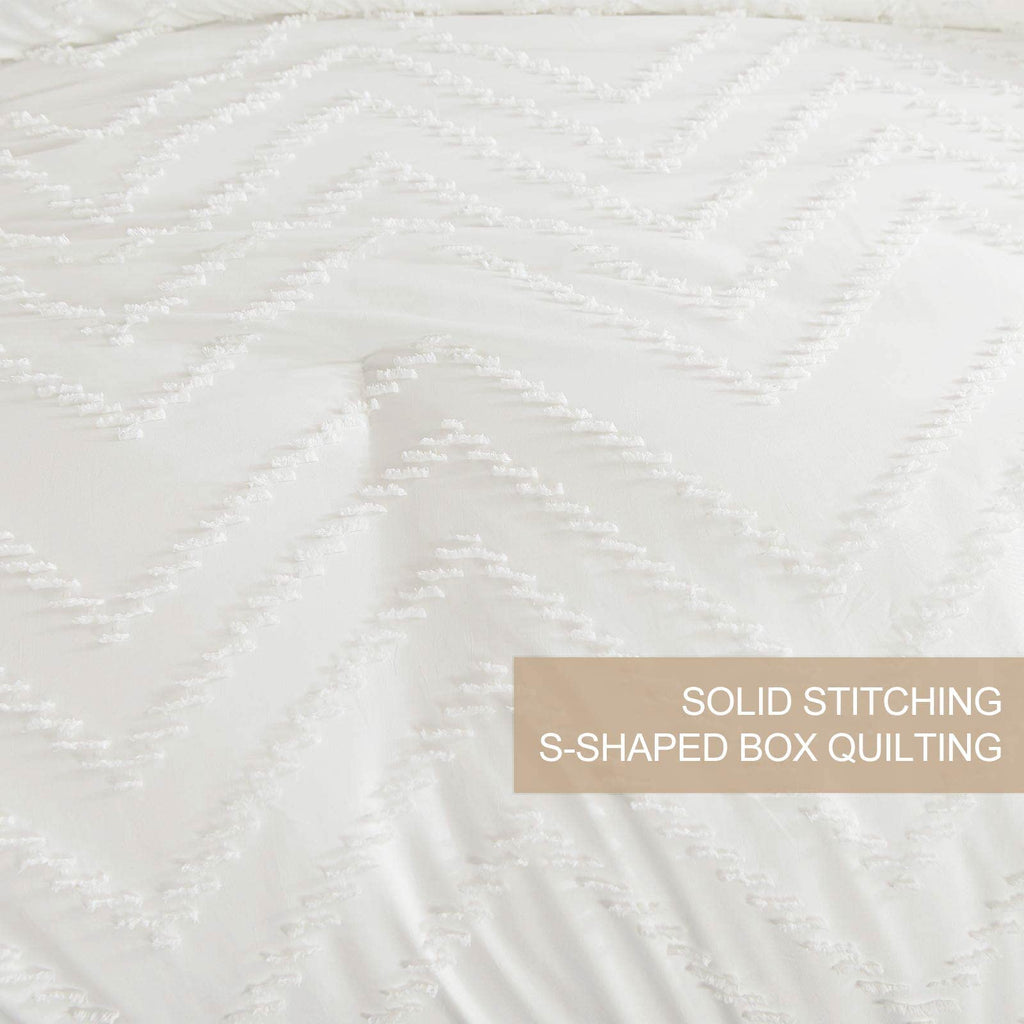 King Comforter Set White Tufted Jacquard Boho Soft Shabby Chic Reversible Down Alternative Microfiber Bedding - All