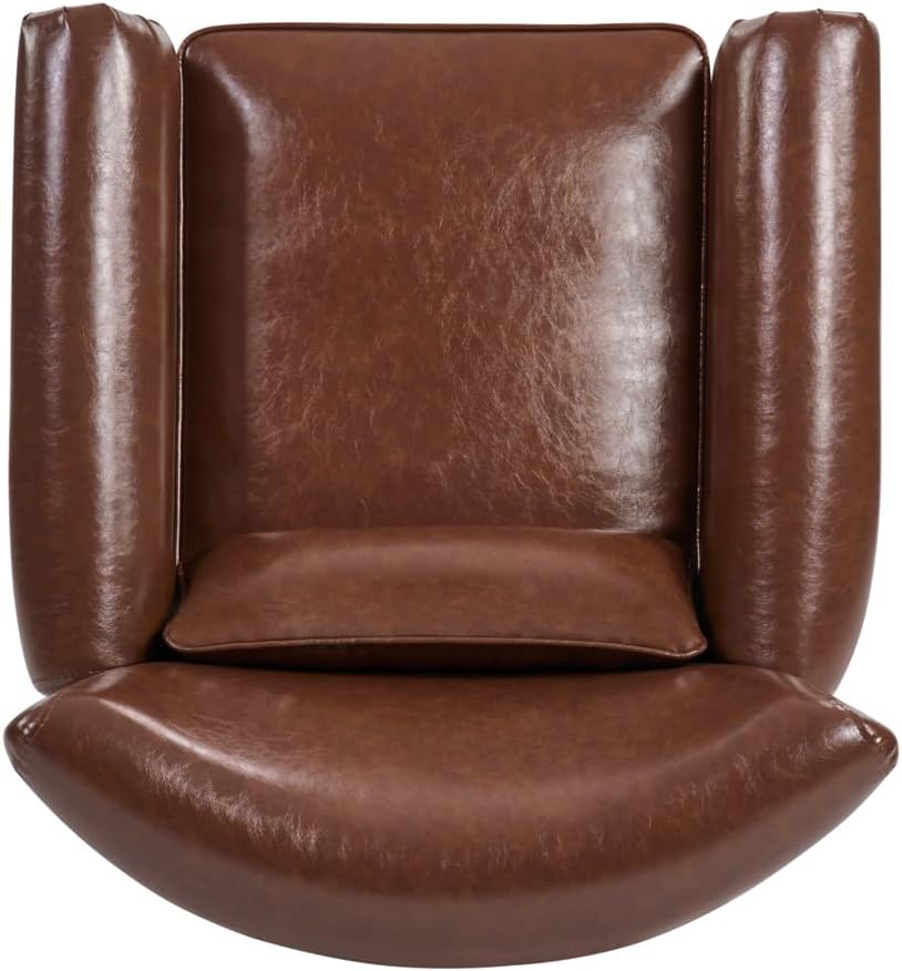 360° Swivel Accent Chair, Genuine Leather Swivel Barrel Chair, Brown