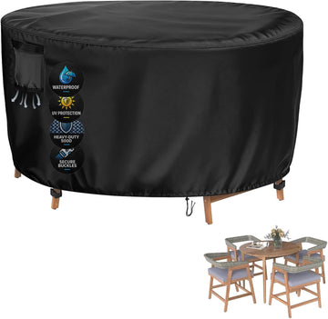 Waterproof Round Patio Table Cover, 60in Dia x 36in H | Heavy-Duty Black Outdoor Cover for Large Round Tables and