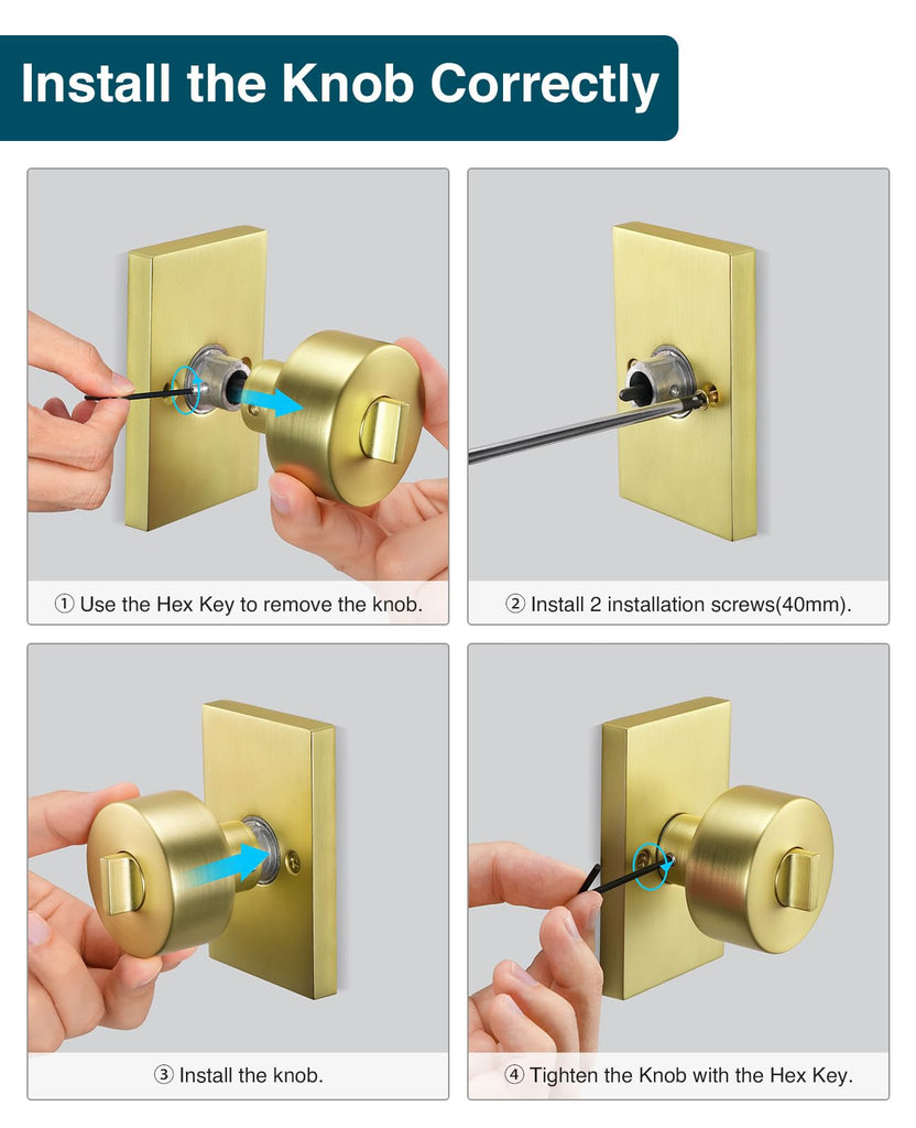 Exterior Door Knob and Deadbolt Set, 2 Pack Gold Front Door Lock Set Exterior, Keyed Alike Entry Door Knob for Right