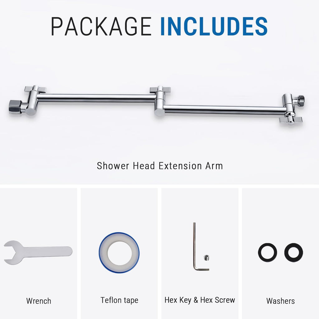18 Inch Solid Brass Shower Head Extension Arm (Chrome)