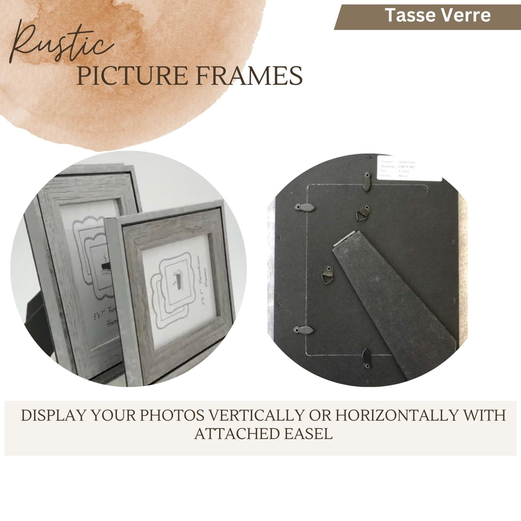 6x8 Rustic Frames - (3-Pack) Distressed Farmhouse Industrial Frame - Ready to Hang or Stand - Built-in Easel - Silver