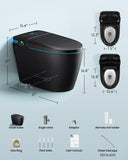 WANSID Black Smart Toilet with Bidet Built In, Auto Open/Close Lid, Heated Seat, Warm Wash & Dryer, Night Light