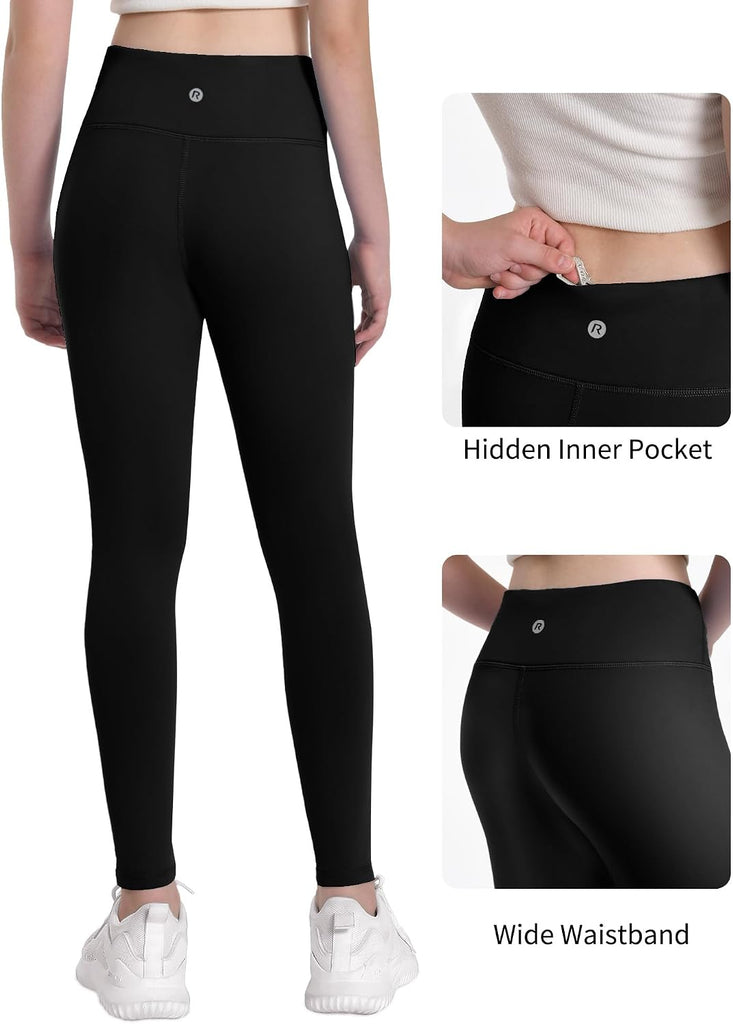 Girls Fleece Lined Leggings with Hidden Pocket Yoga Athletic Pants