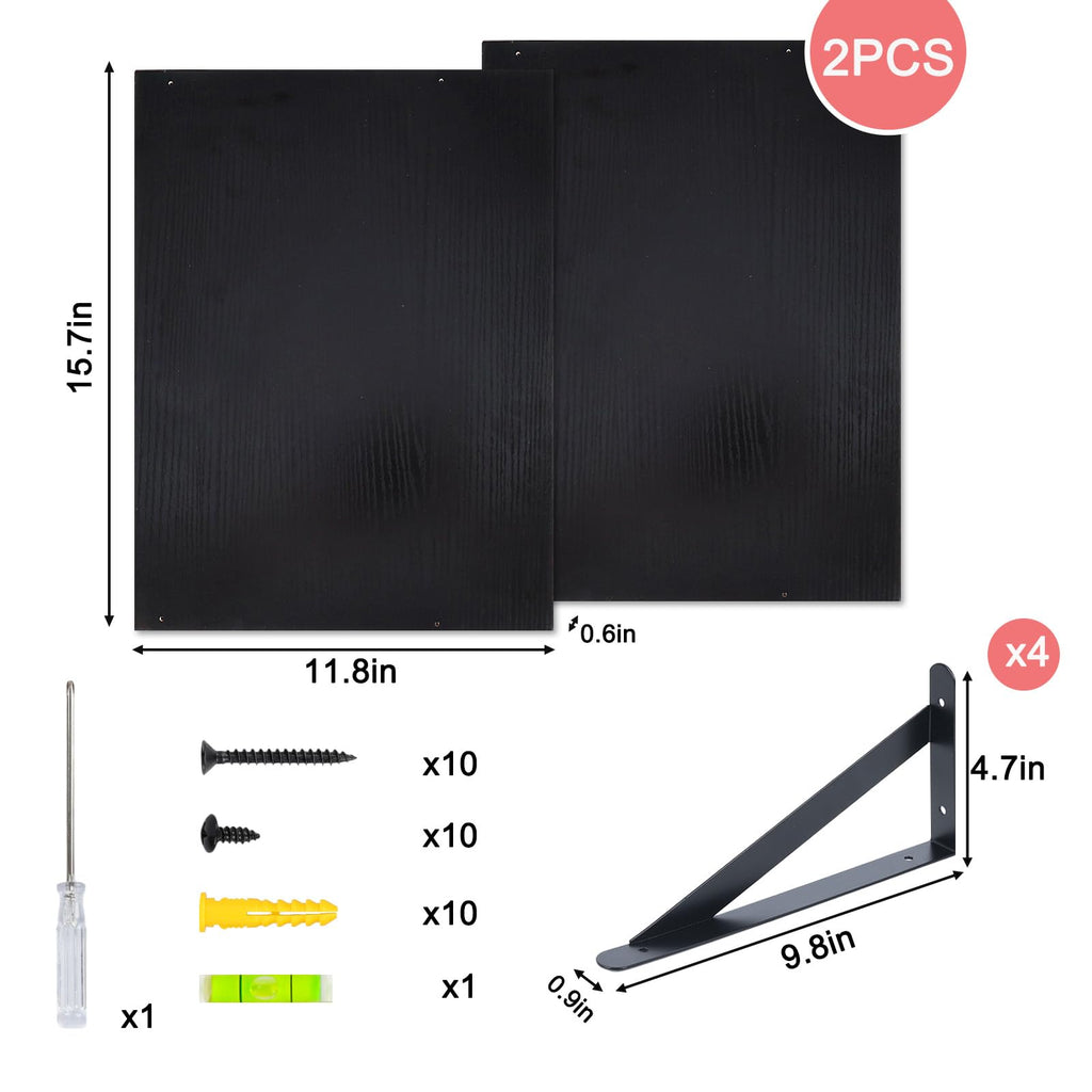 2pcs 11.8 in Deep Floating Shelves for Wall (Black, 15.7" L)