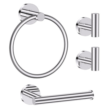 Bathroom Hardware Set, 4-Piece Towel Holder Set Include Toilet Paper Holder, Towel Ring and 2 Towel Hooks Stainless