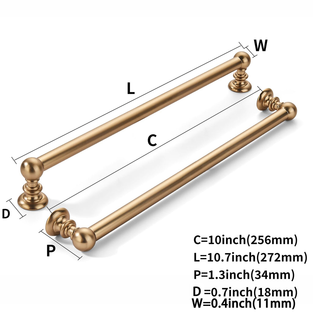 2 Pack 10 inch(256mm) Hole Center Champagne Bronze Cabinet Pulls Honey Brass Solid Heavy-Duty Champagne Brass Cabinet