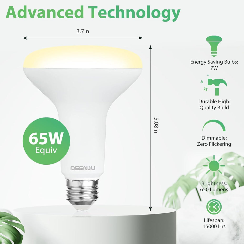 6 Pack BR30 LED Recessed Light Bulb, Dimmable Indoor Flood Light Bulbs CRI80 7W Equivalent 65W 2700K Soft White 650