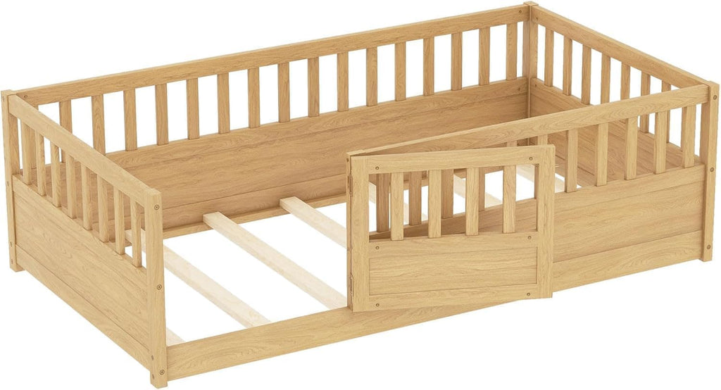 Kids Montessori Floor Bed Frame with Slats, Natural