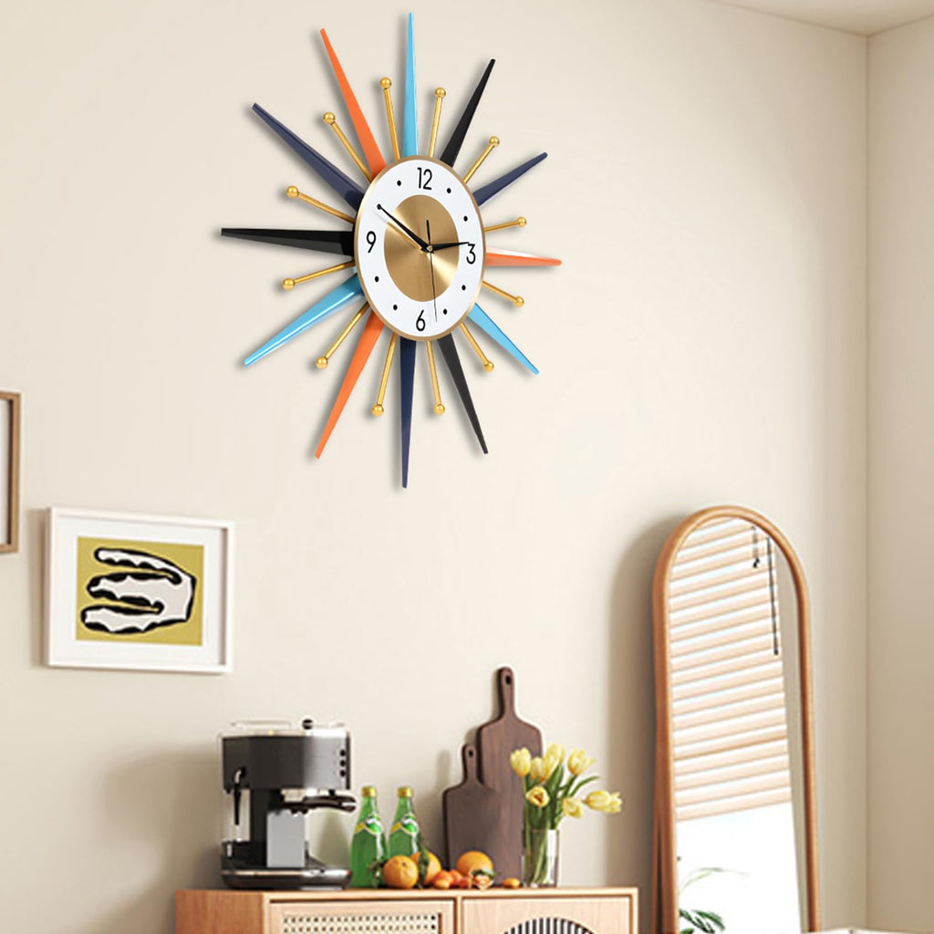 22-Inch Large Starburst Wall Clock - Mid-Century Modern Decorative Wall Clock, Silent Non-Ticking Quartz Movement