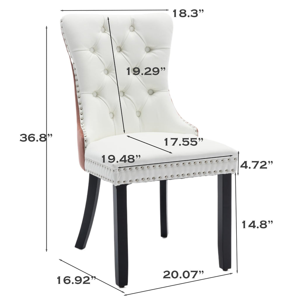 Leather Dining Chairs Set of 2, Tall Back Side Chair, Modern Upholstered Side Chair with Button Back Ring, Solid Wood