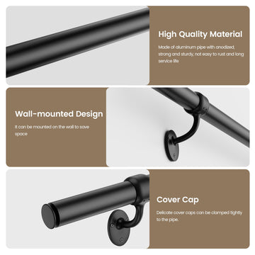 Stair Railing Indoor 5 Feet Hand Rails for Indoor/Outdoor Steps 1.5" Round Porch Railing Wall Mount Aluminum Hand