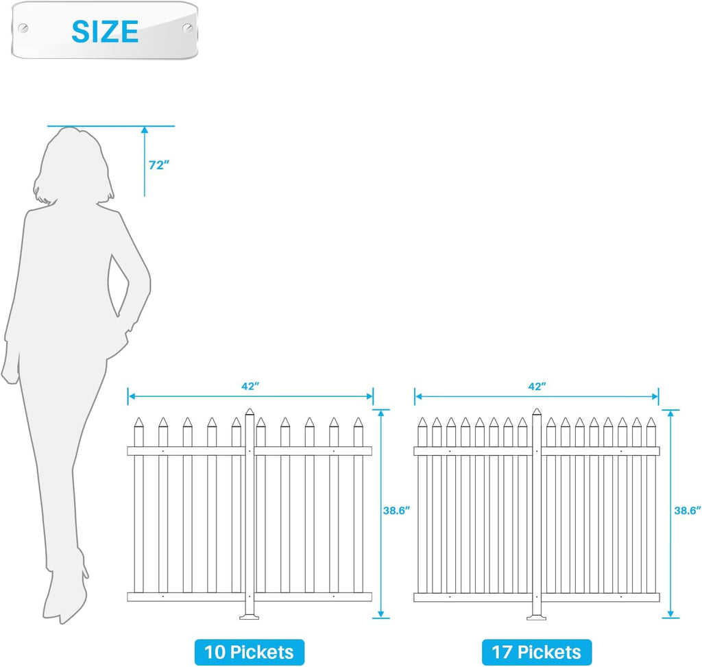 Outdoor Garden Fences 7 Sets- 38.6" H x 84" L White Picket Fence Vinyl Panels PVC Decorative for Front Yard Porch