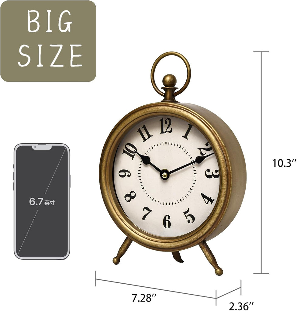 Antique Gold Finish Mantel Clock - Vintage Gold Table Clock on Stand, Decorative Desk and Shelf Clock