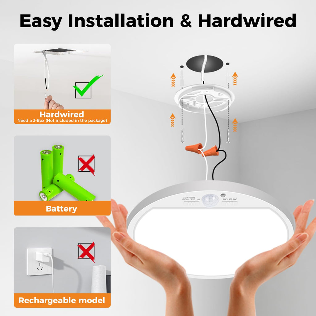 2Pack Motion Sensor Light Indoor Wired, 12 Inch 3000K/4000K/6500K Closet Lights Motion Sensored, 24W Flush