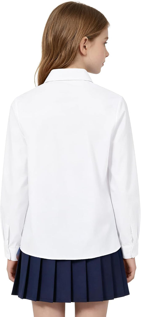 Girls Button Down Shirt Long Sleeve Uniform Dress Shirts