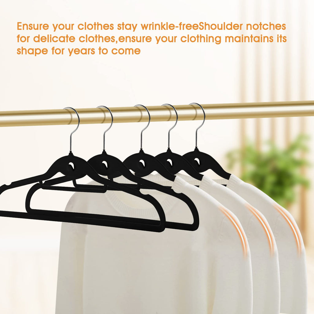 Velvet Clothing Hangers Slim Stackable Non-Slip Black Suit Hanger Space Saving Clothes Hanger Heavy Duty Adult