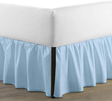 King Ruffled Bed Skirt, Split Corners, 18" Drop, Light Blue