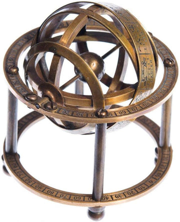 Brass Armillary Sphere with Stand 9 cm - Mini Antique Globe, Steampunk Pirate Decor, Vintage Astronomical Sphere Model