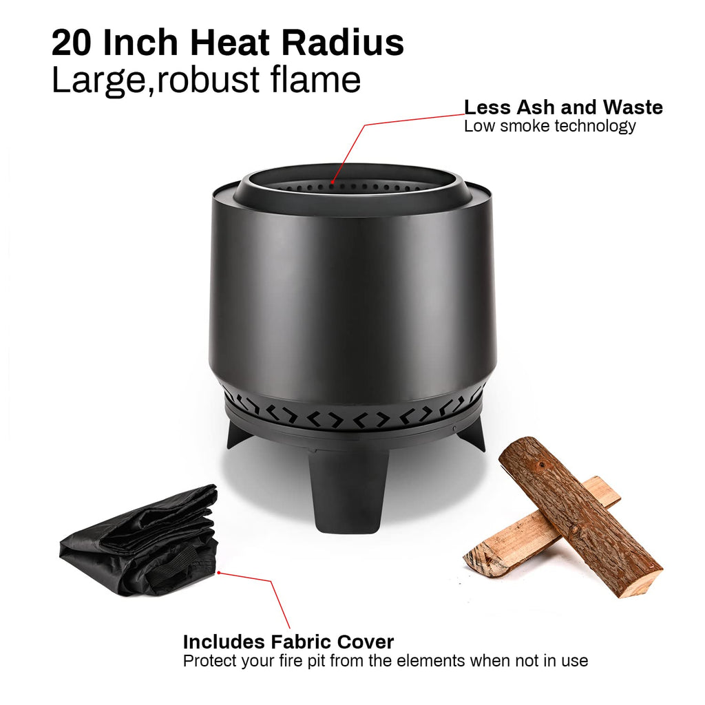 20 Inch Smokeless Fire Pit for Outside, Wood Burning Low Smoke Firepit with Removable Ash Pan, Outdoor Portable