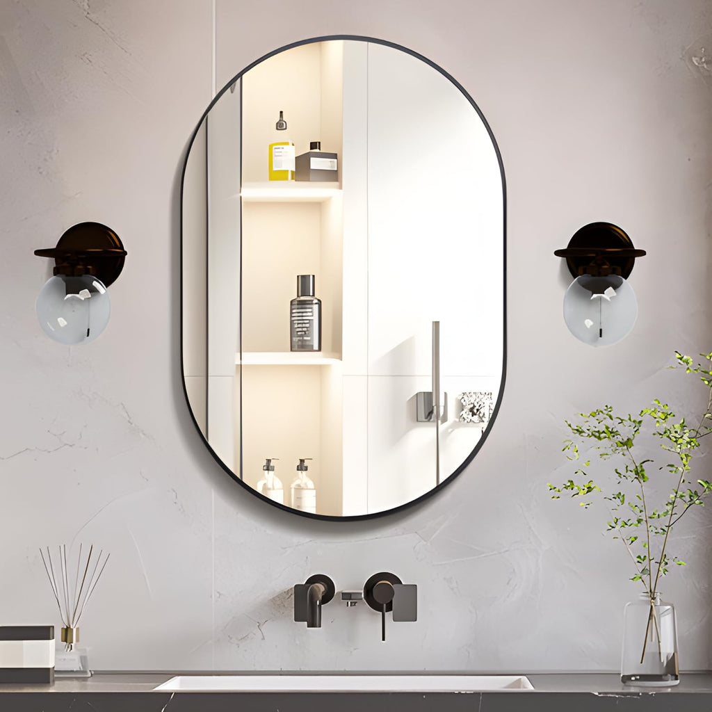 Oval Bathroom Mirror Capsule Wall Vanity Mirror, 24"x36" Pill Mirrors Wall Mounted Mirror, Large Modern Mirror