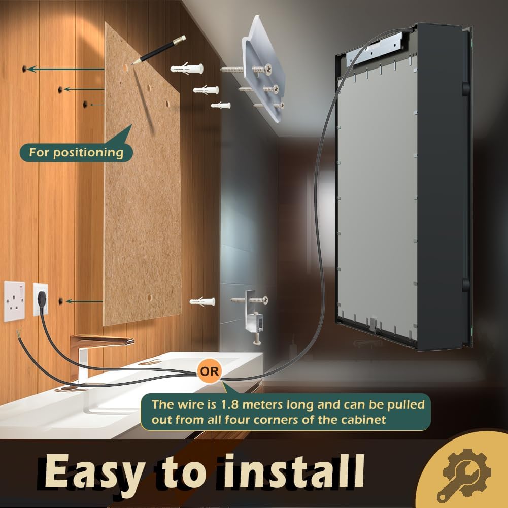 30x28 Inch Aluminum LED Bathroom Mirror Cabinet with Backlit Panel | Light Adjustment, Anti-Fog, Sockets&USBs, High